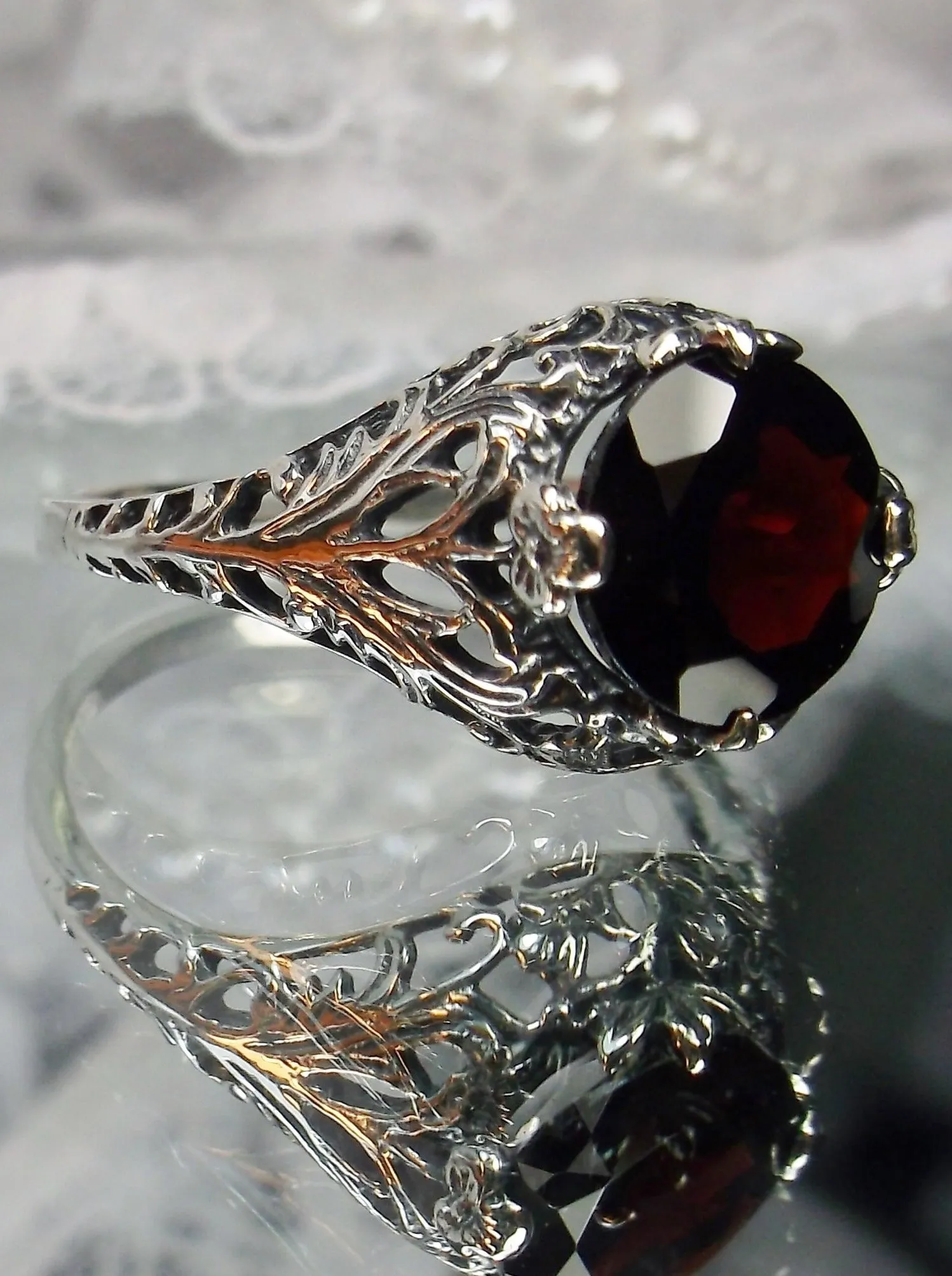 Garnet Ring, Simulated or Natural Gemstone, Victorian Jewelry #D198
