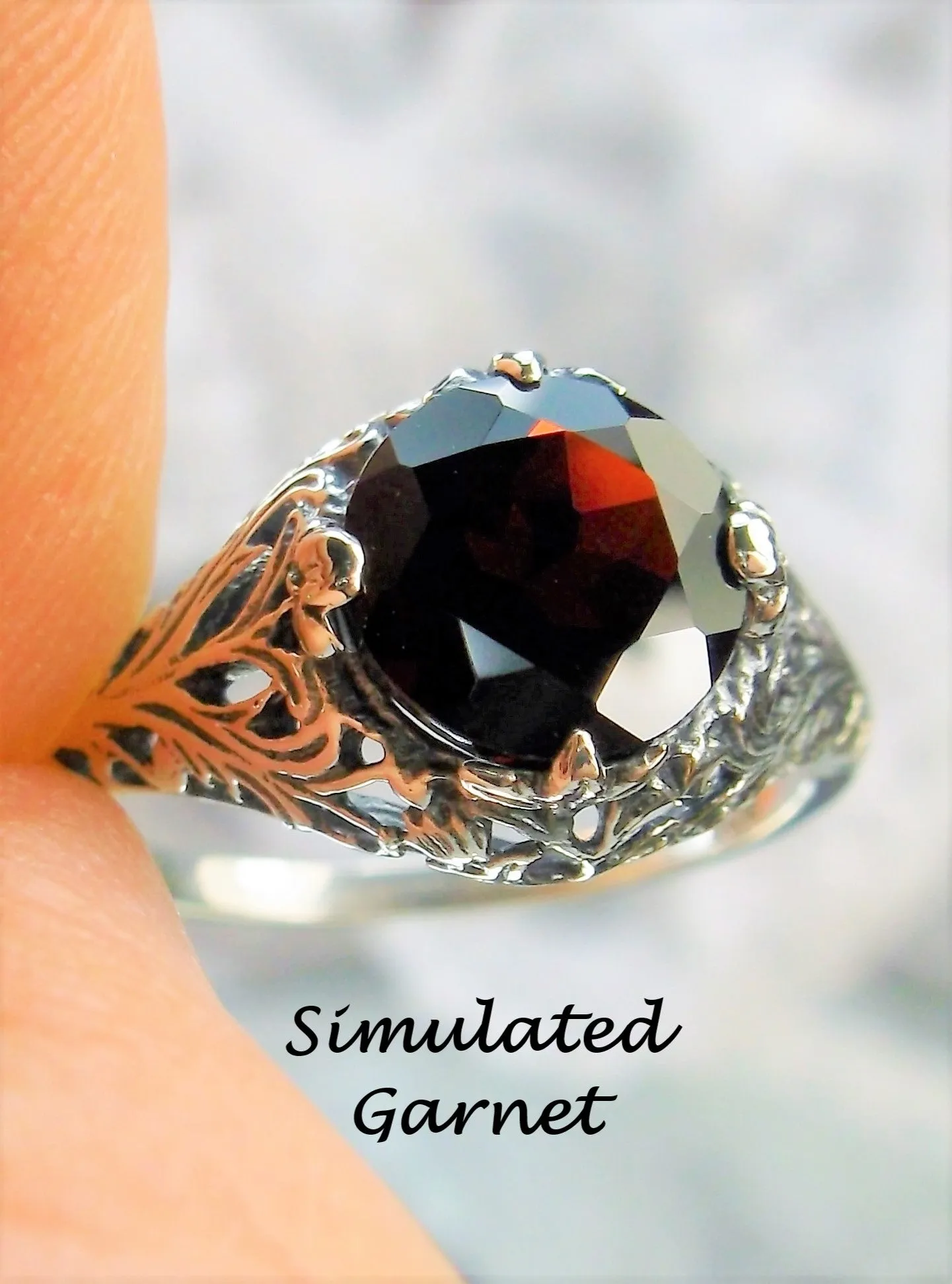 Garnet Ring, Simulated or Natural Gemstone, Victorian Jewelry #D198