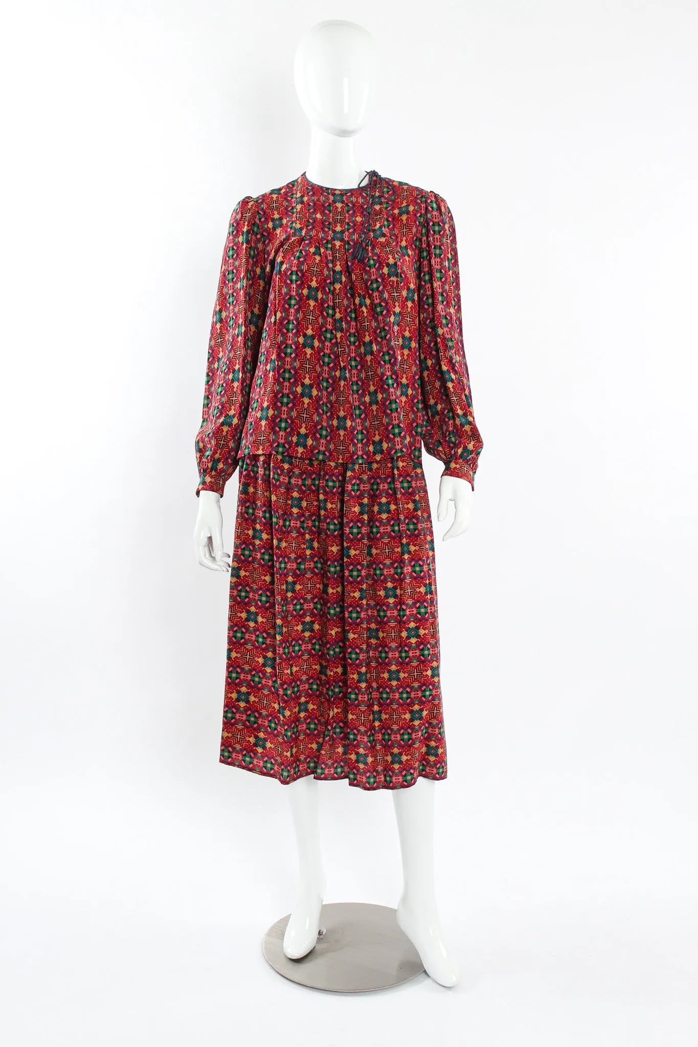 Geo Tribal Silk Top & Skirt Set