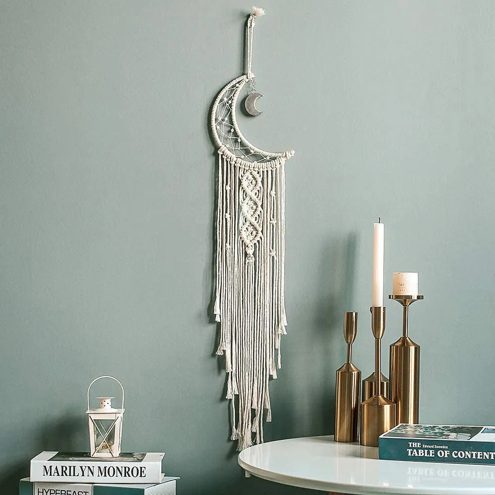 Girls Room Decor Moon Dream Catcher Wall Art for Girls Women Xmas Gifts Moon Room Decor Boho Tapestry for Girl Macrame Wall Hanging Dreamcatcher Girls Gift Wall Decor Moon Gift
