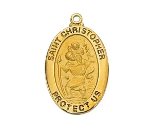 Gold over Sterling Silver St. Christopher Medal 1"x 5/8" with chain