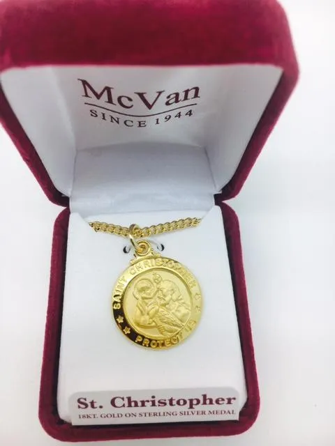 Gold over Sterling Silver St Christopher Medal 3/4"