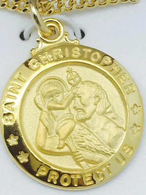 Gold over Sterling Silver St Christopher Medal 3/4"