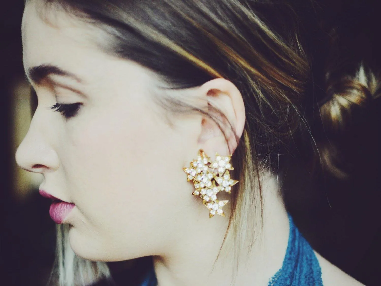 Gold Rhinestone Star Statement Earrings