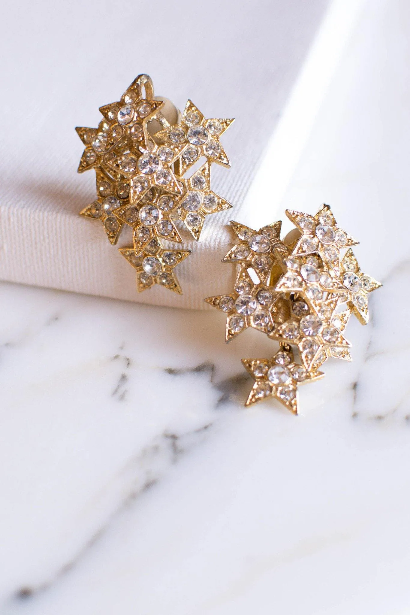 Gold Rhinestone Star Statement Earrings