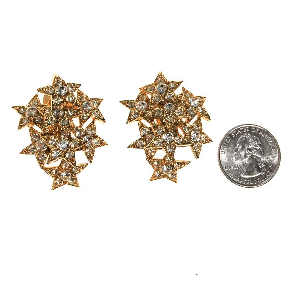Gold Rhinestone Star Statement Earrings