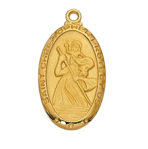 Gold Saint Christopher Medal 1 /8" with chain, box and velvet bag