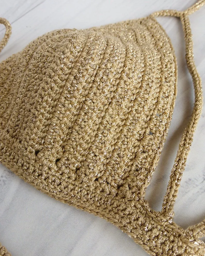 Gold Sparkle Cheeky Brazilian Crochet Bikini