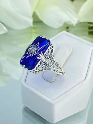 Grace Ring, Size 8.5, Sapphire Blue Glass with CZ inset, Edwardian Style Jewelry #D233 - Ready to Ship