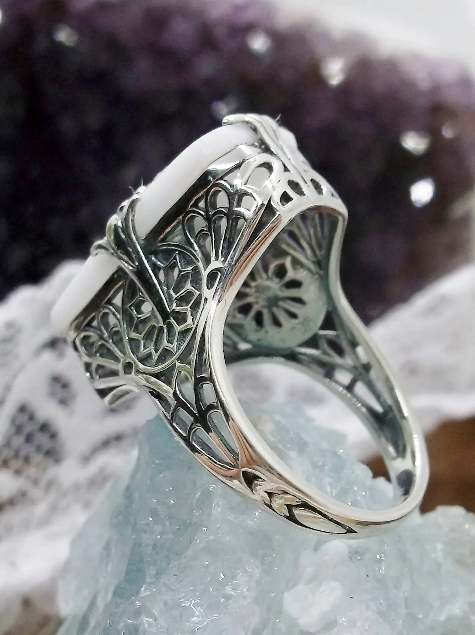 Grace Ring, Snow White Glass, Edwardian Style Jewelry #D233
