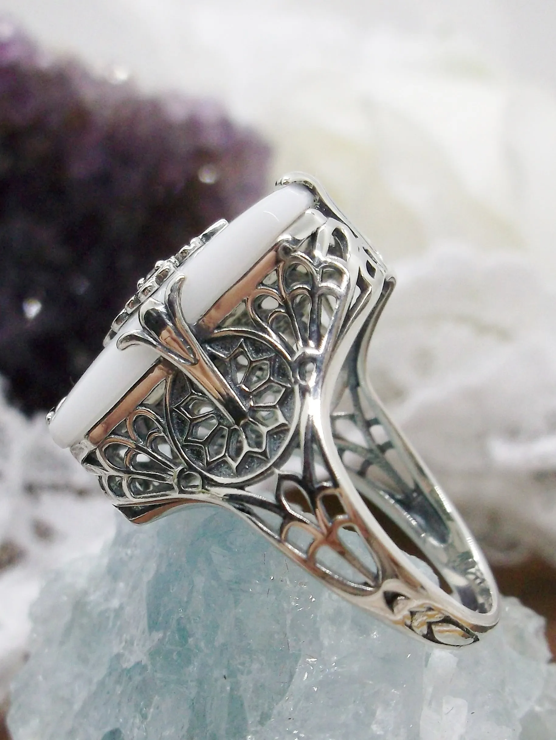 Grace Ring, Snow White Glass, Edwardian Style Jewelry #D233