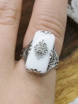 Grace Ring, Snow White Glass, Edwardian Style Jewelry #D233