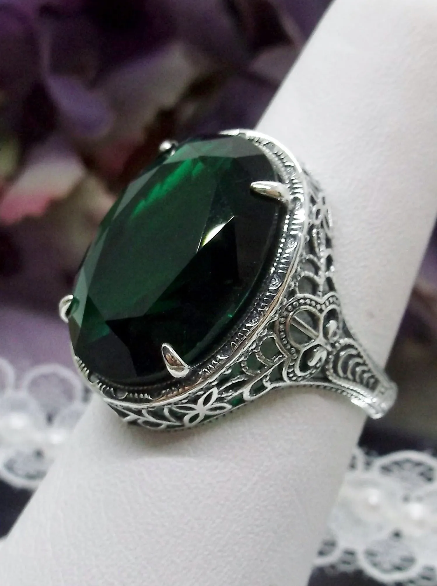 Green Emerald Ring, Art Deco Vintage Revival Jewelry #D230
