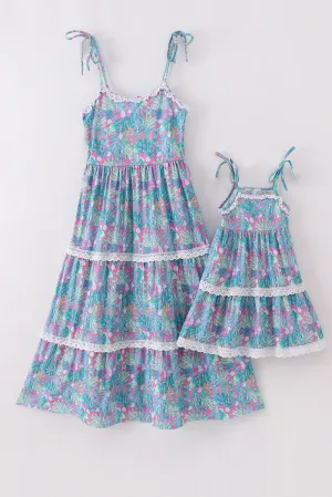 Green Jungle Bloom Tiered Mom&me Dress