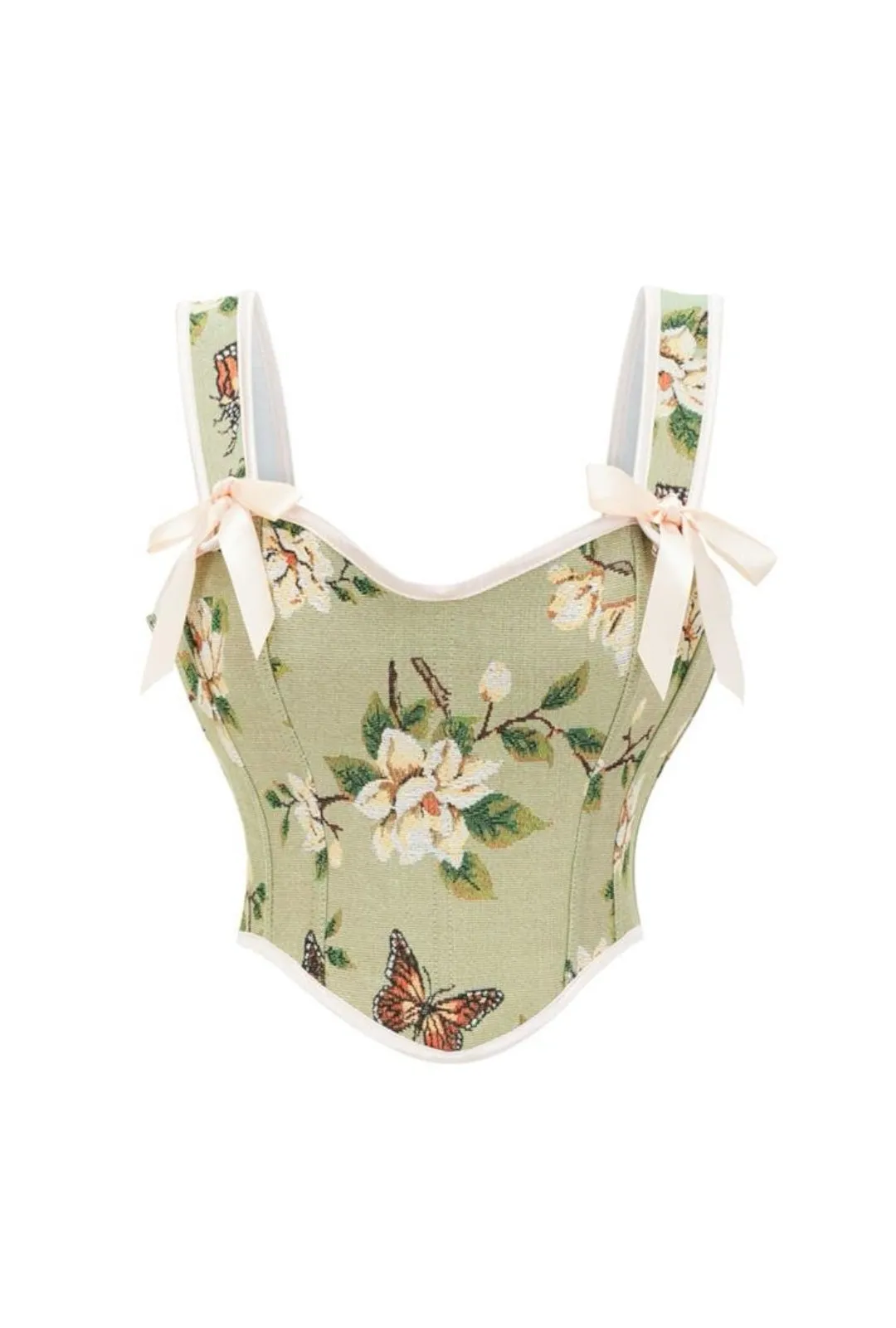 Green Renaissance Floral Corset Top