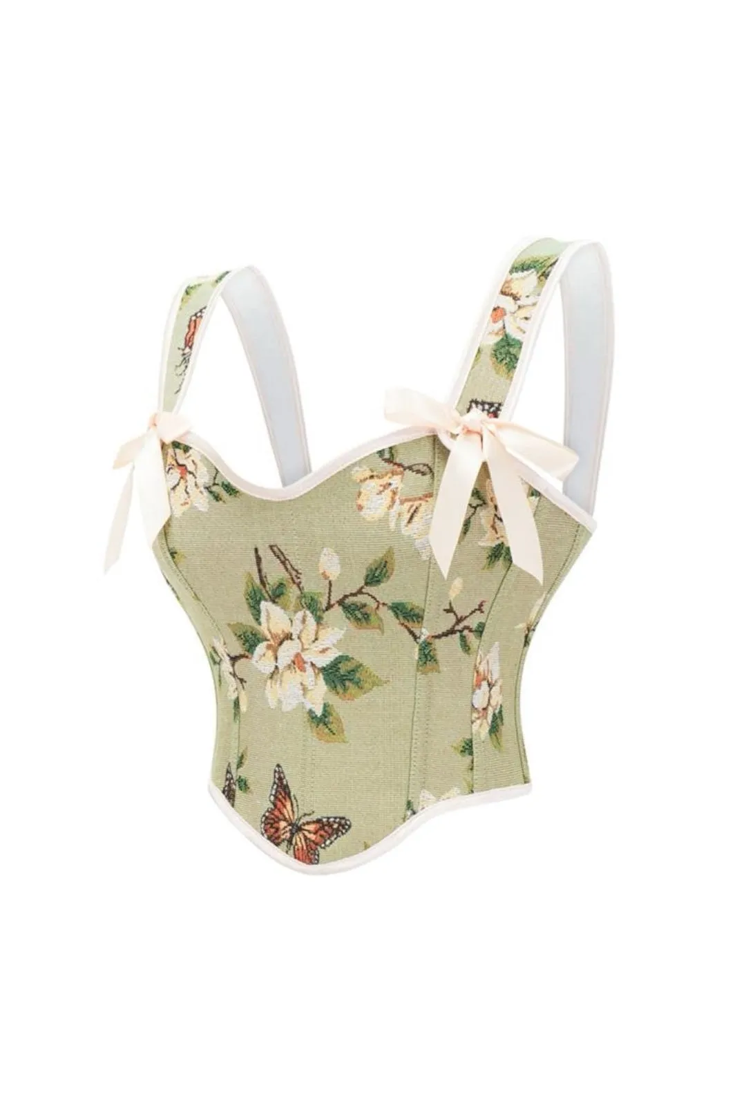 Green Renaissance Floral Corset Top