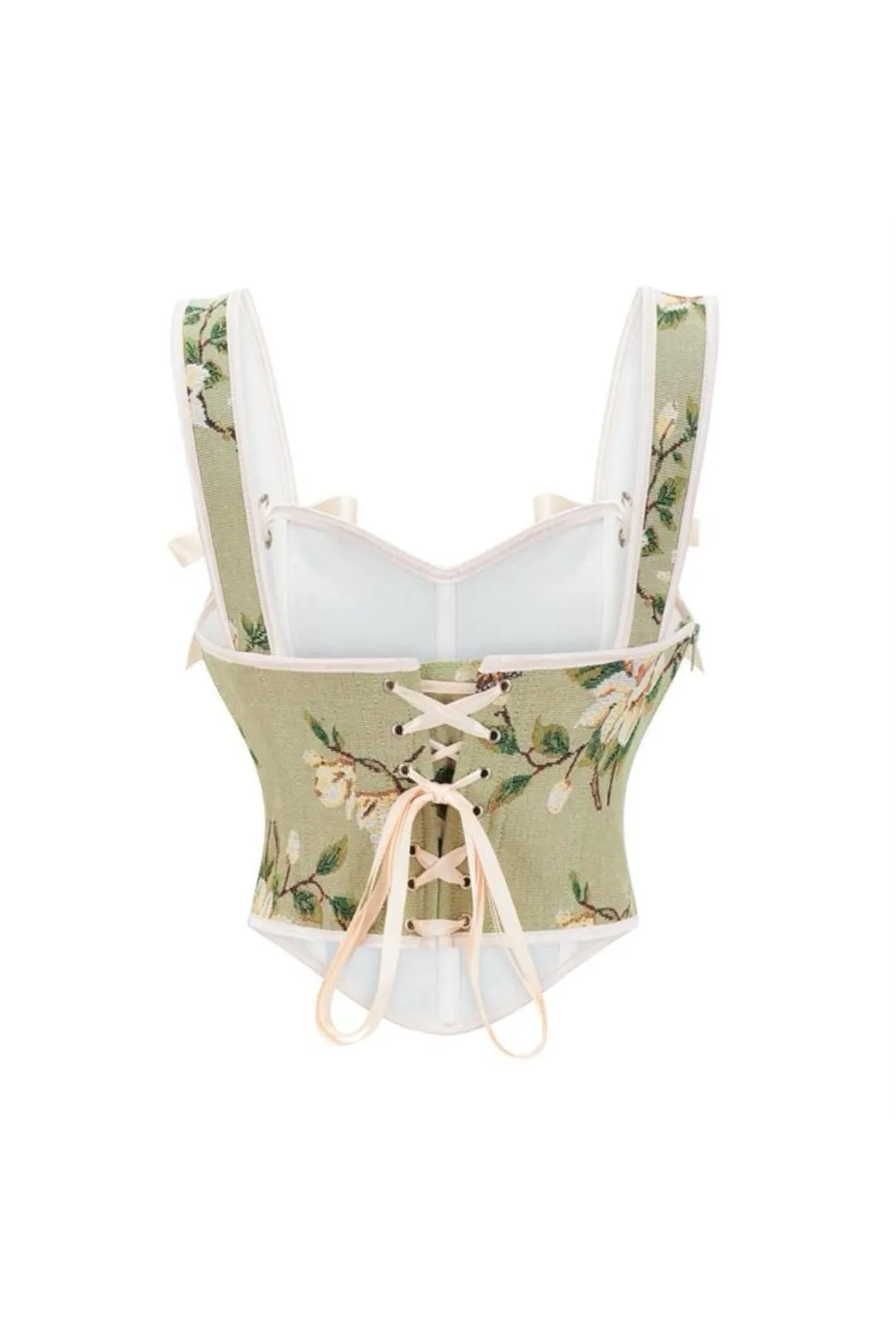 Green Renaissance Floral Corset Top