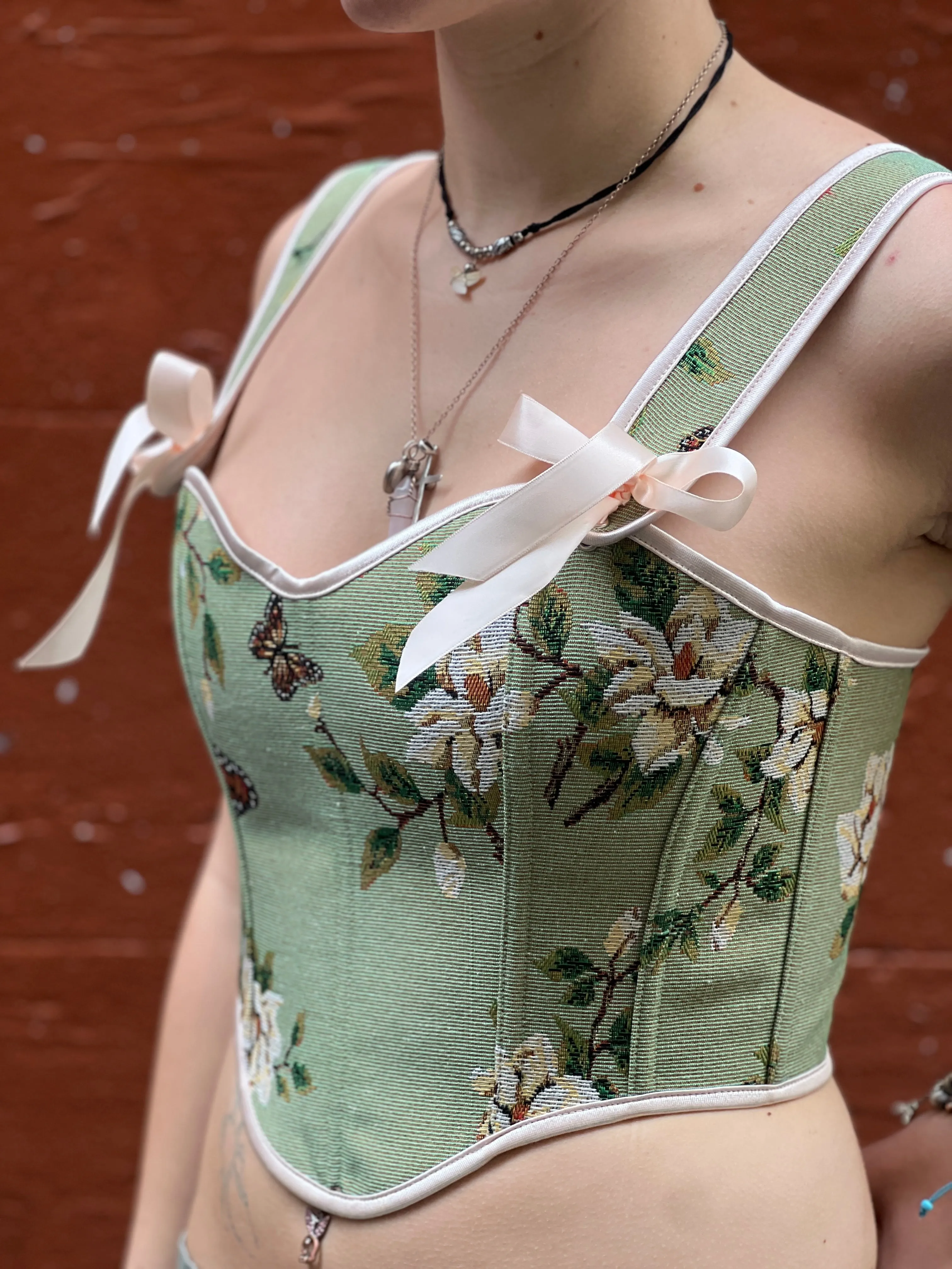 Green Renaissance Floral Corset Top