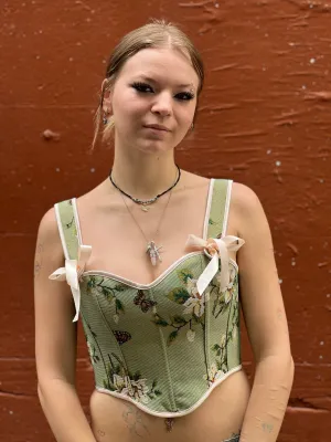Green Renaissance Floral Corset Top