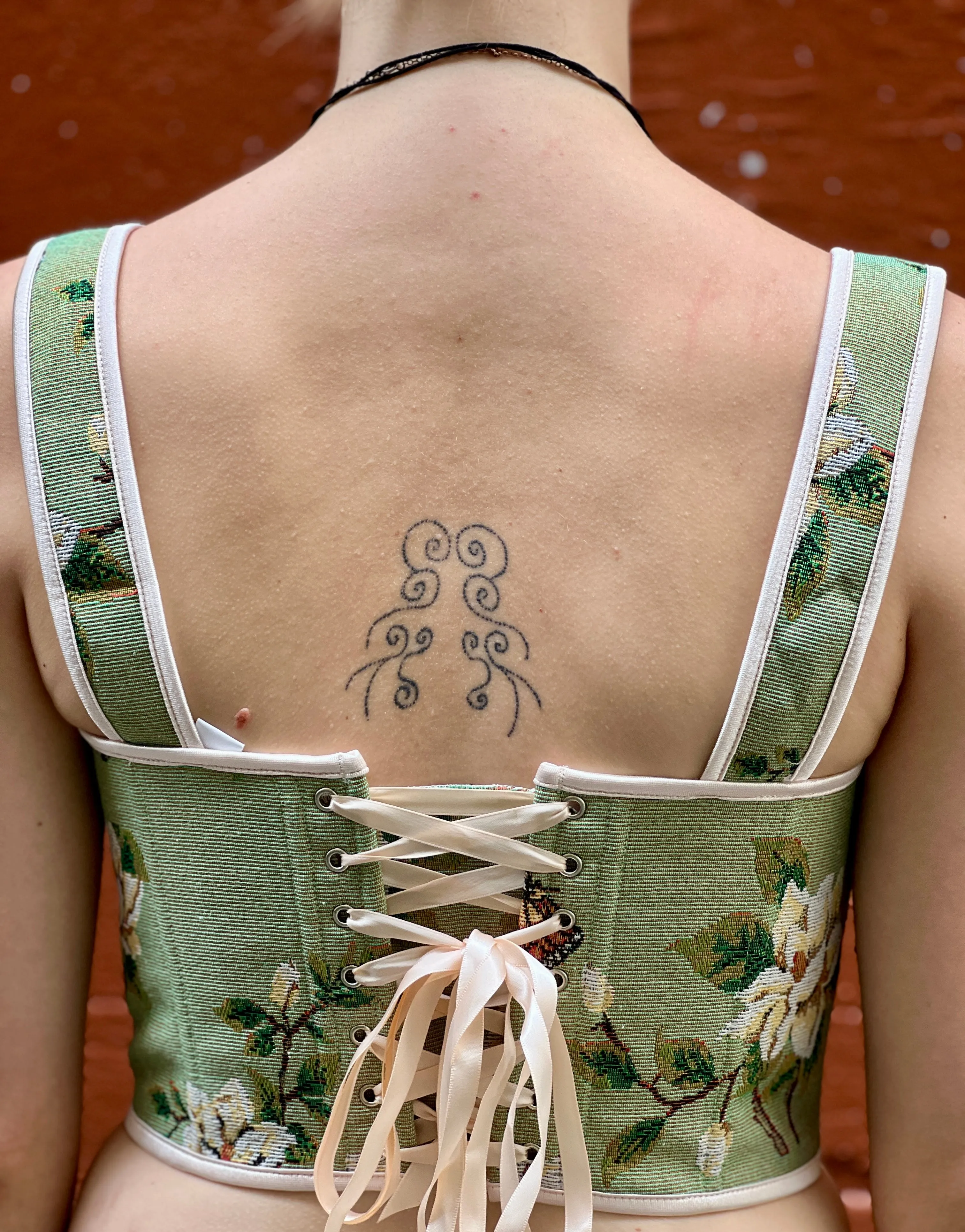 Green Renaissance Floral Corset Top