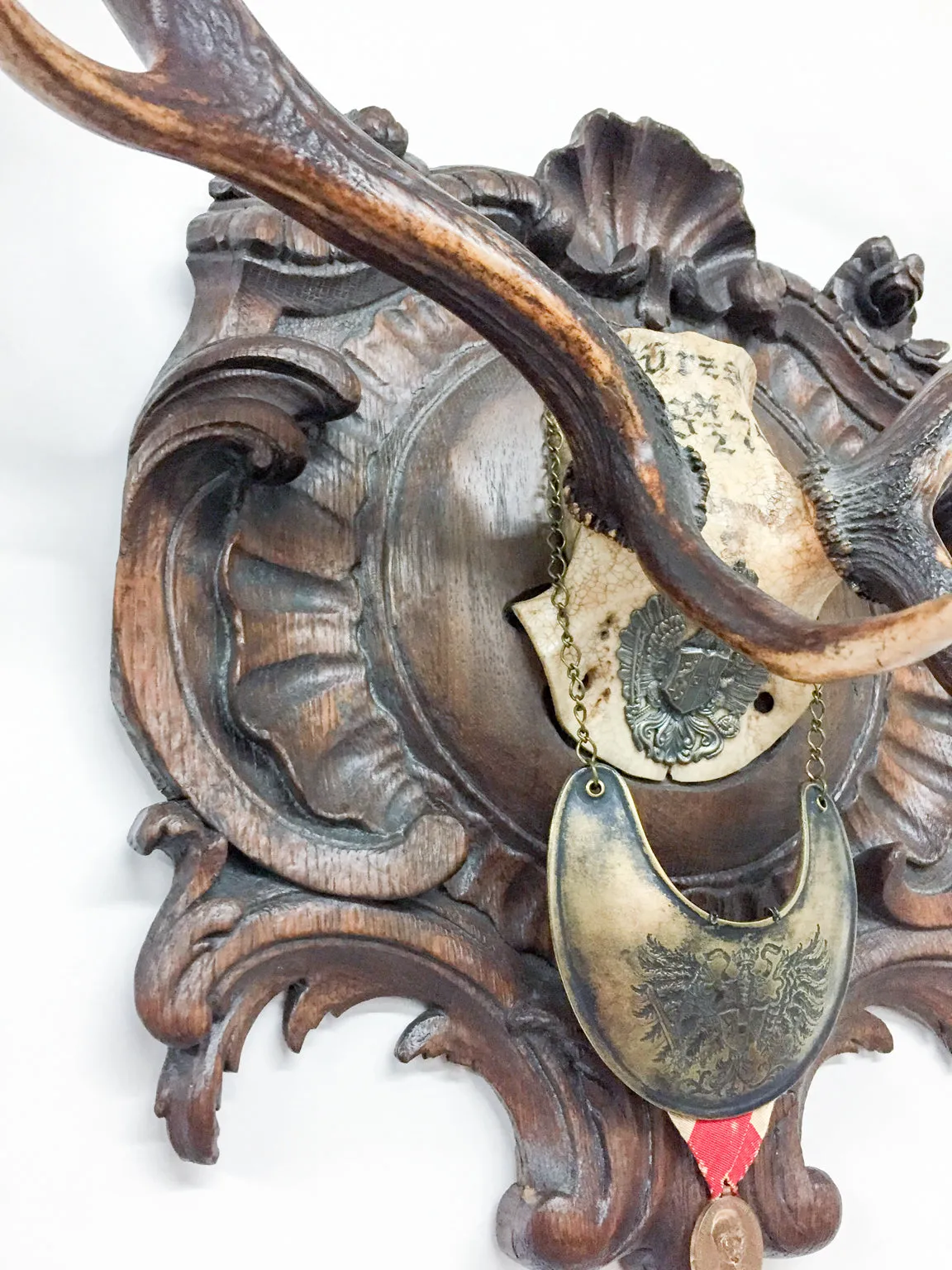 Habsburg Fallow Trophy on Original Plaque with Austro-Hungarian Gorget & Veterans Badge