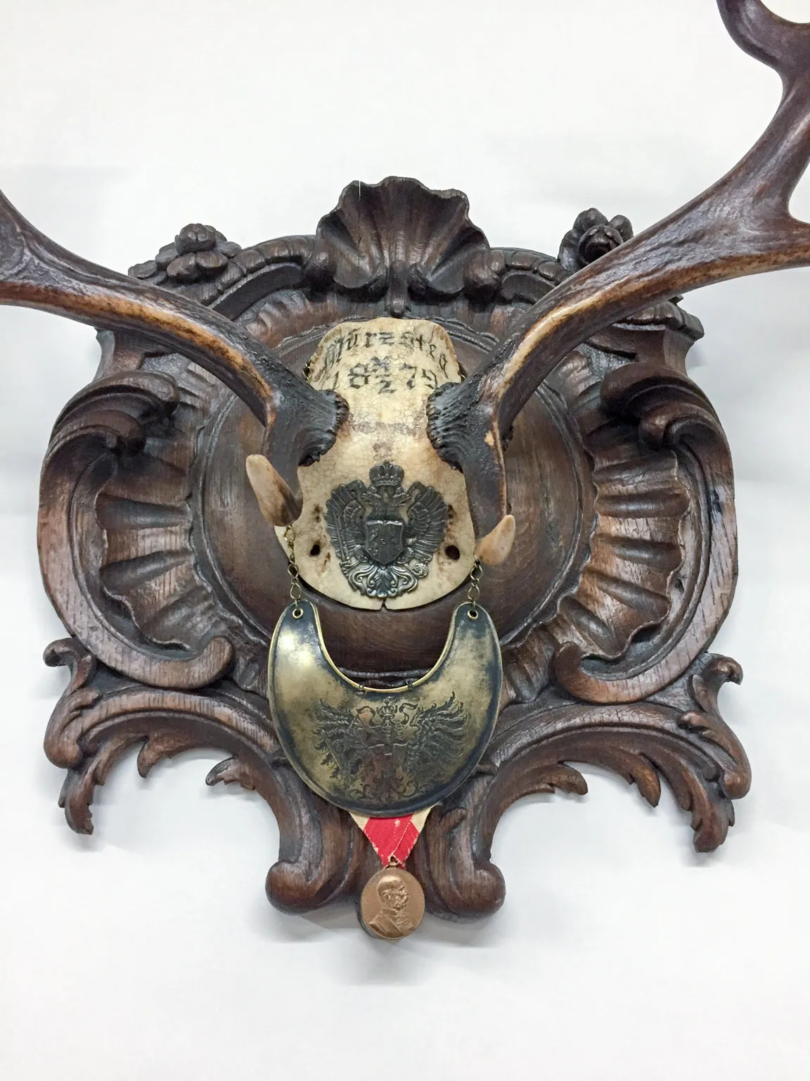 Habsburg Fallow Trophy on Original Plaque with Austro-Hungarian Gorget & Veterans Badge