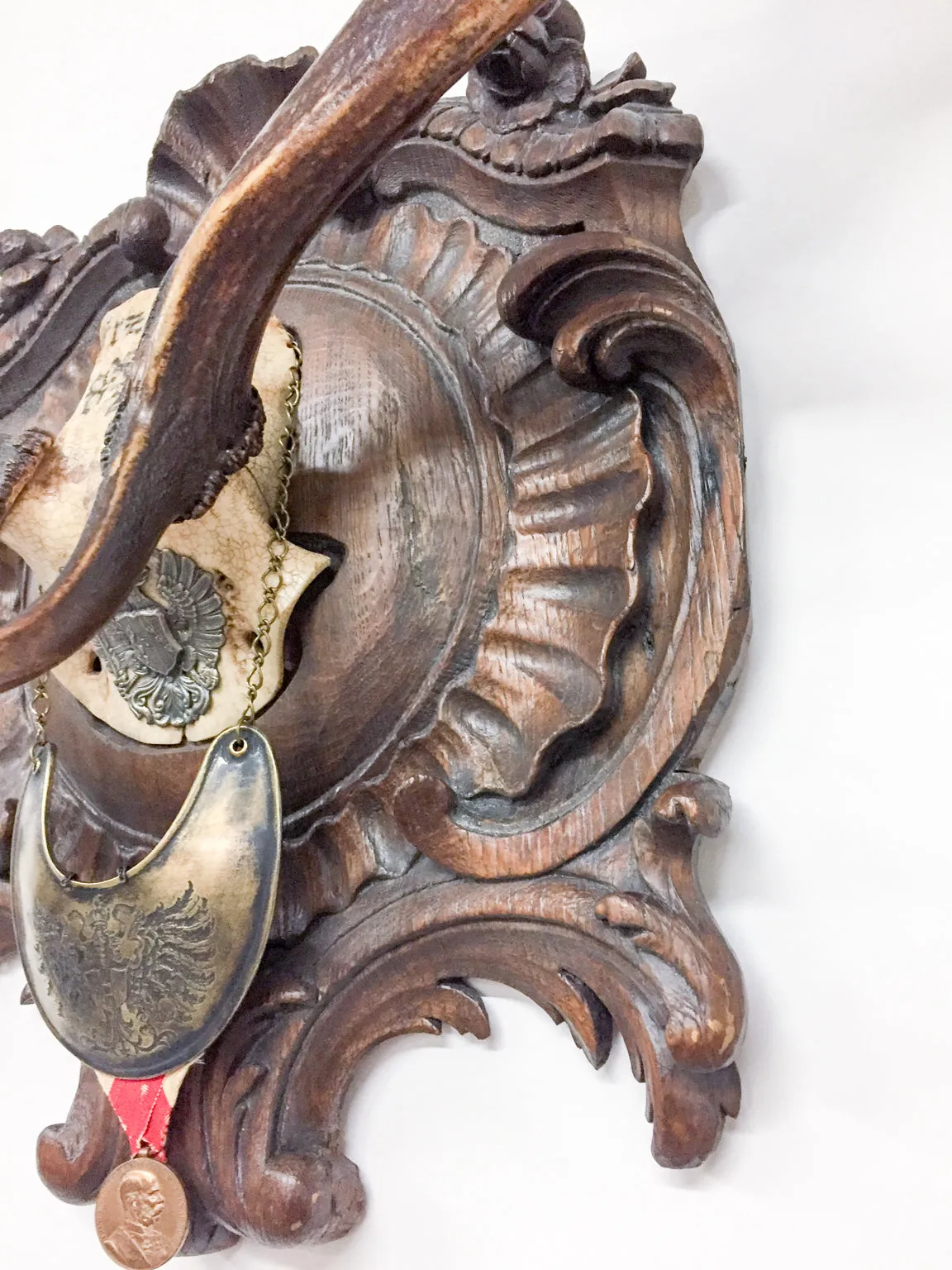 Habsburg Fallow Trophy on Original Plaque with Austro-Hungarian Gorget & Veterans Badge