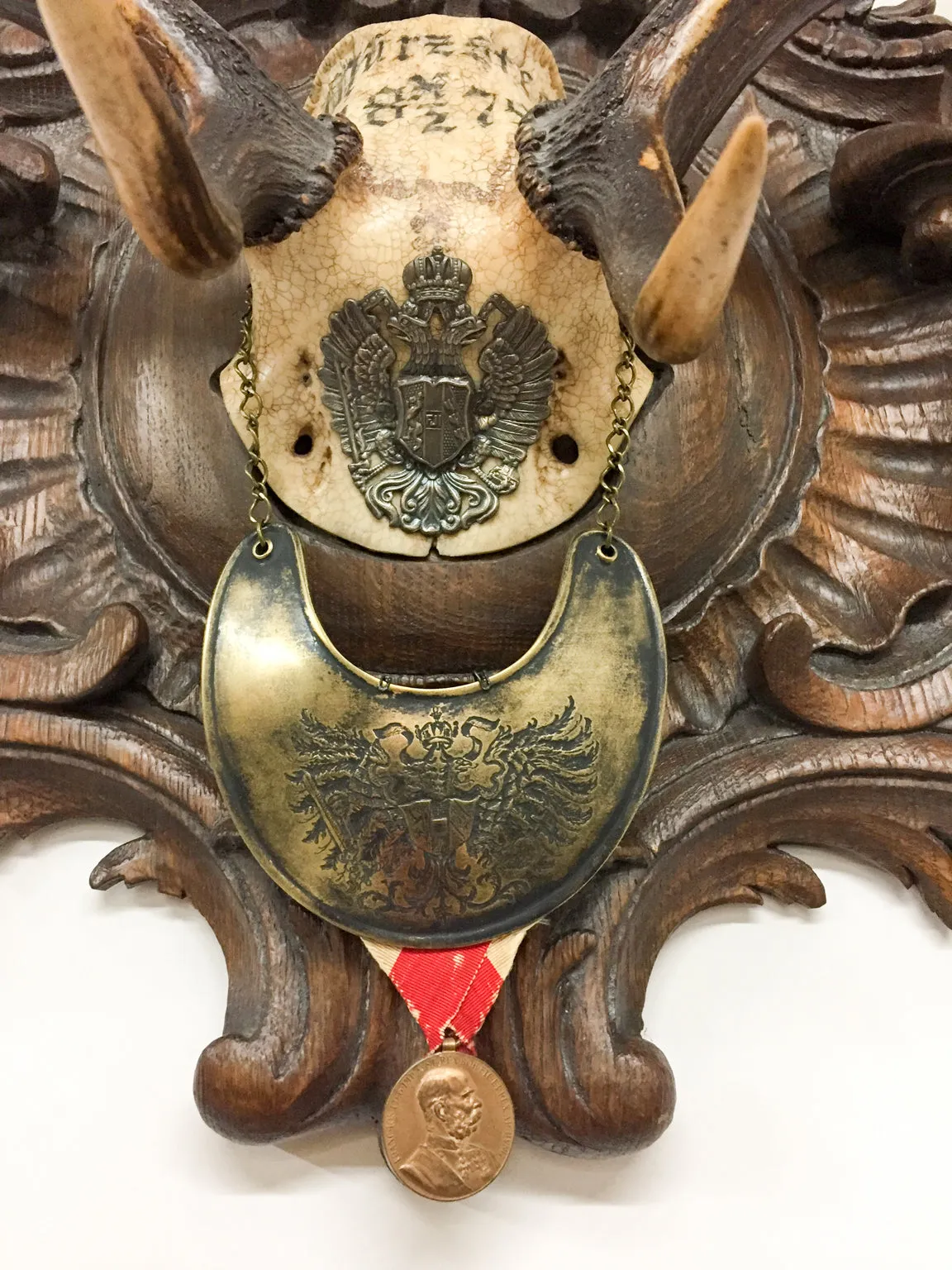 Habsburg Fallow Trophy on Original Plaque with Austro-Hungarian Gorget & Veterans Badge