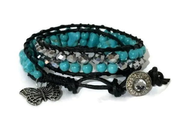 Handmade bohemian macrame bracelet, wrap bracelet, turquoise raw stones, The turquoise bracelet