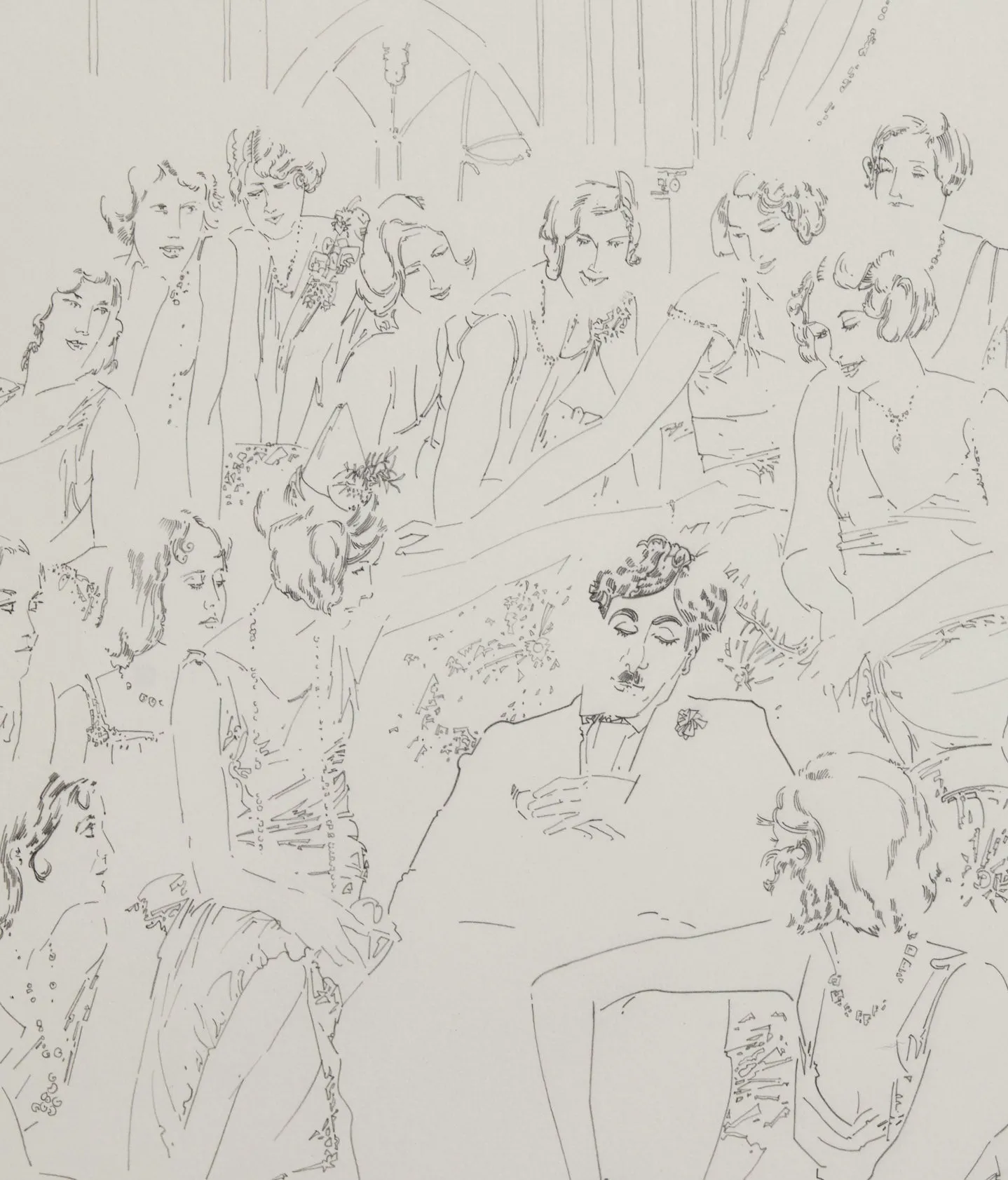 HAROLD TOWN "CHARLIE CHAPLIN WITH DANCERS" DRAWING, 1984