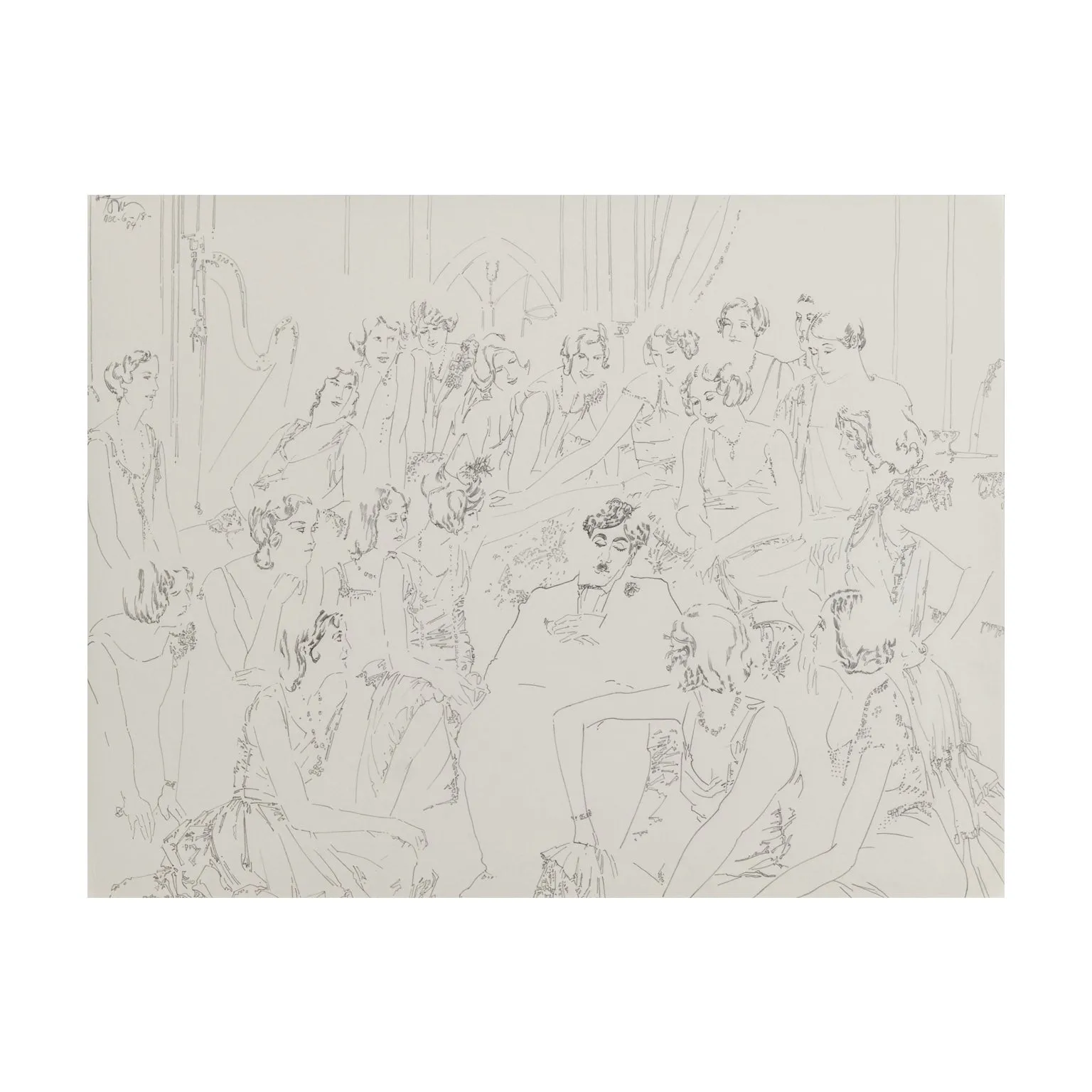 HAROLD TOWN "CHARLIE CHAPLIN WITH DANCERS" DRAWING, 1984