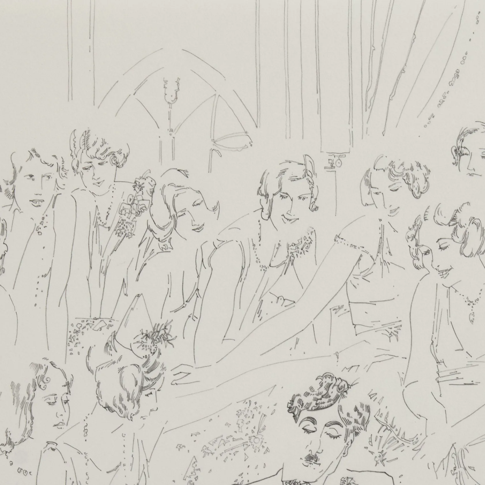 HAROLD TOWN "CHARLIE CHAPLIN WITH DANCERS" DRAWING, 1984
