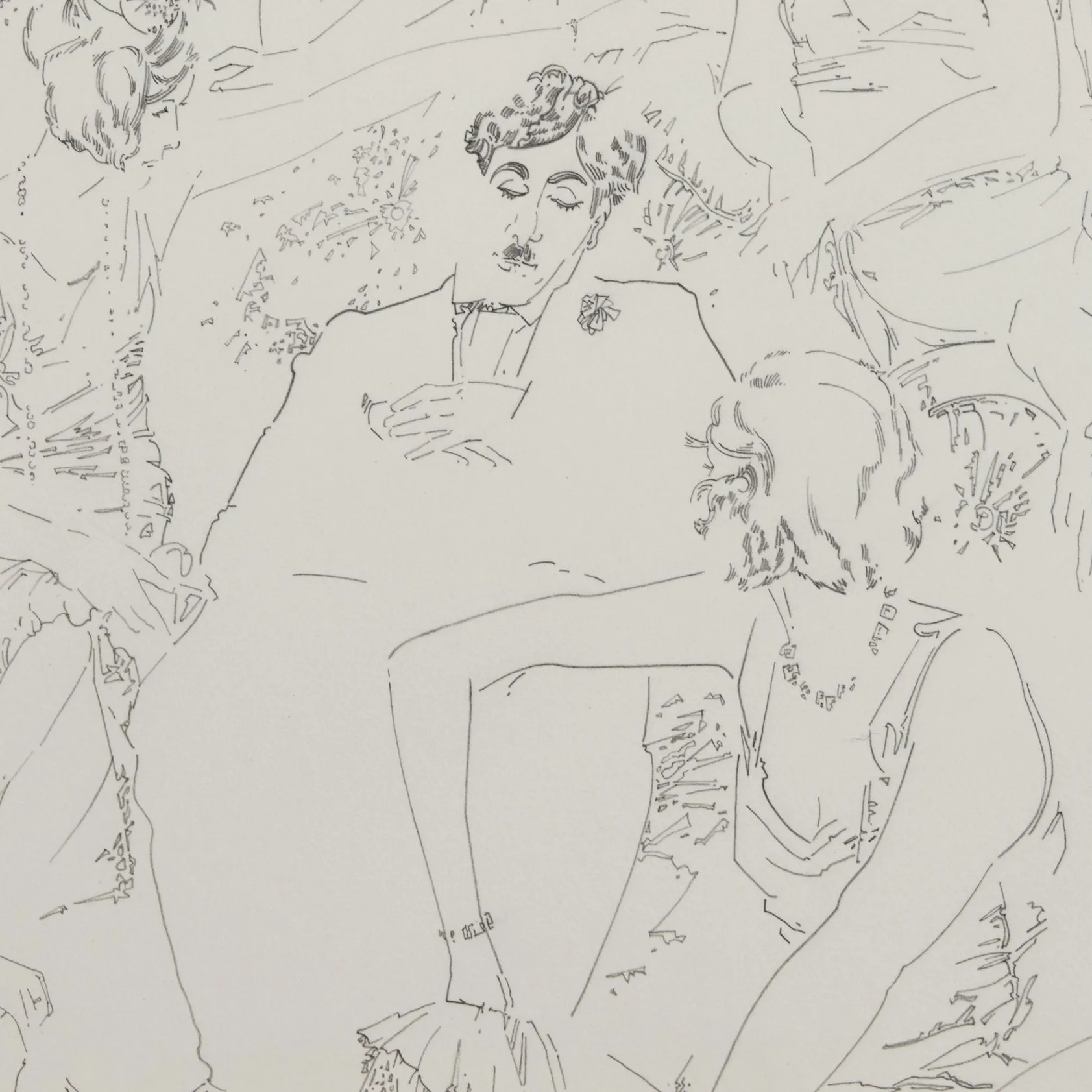 HAROLD TOWN "CHARLIE CHAPLIN WITH DANCERS" DRAWING, 1984