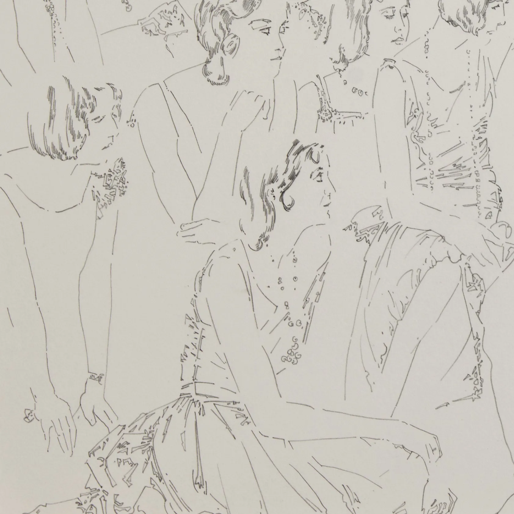 HAROLD TOWN "CHARLIE CHAPLIN WITH DANCERS" DRAWING, 1984