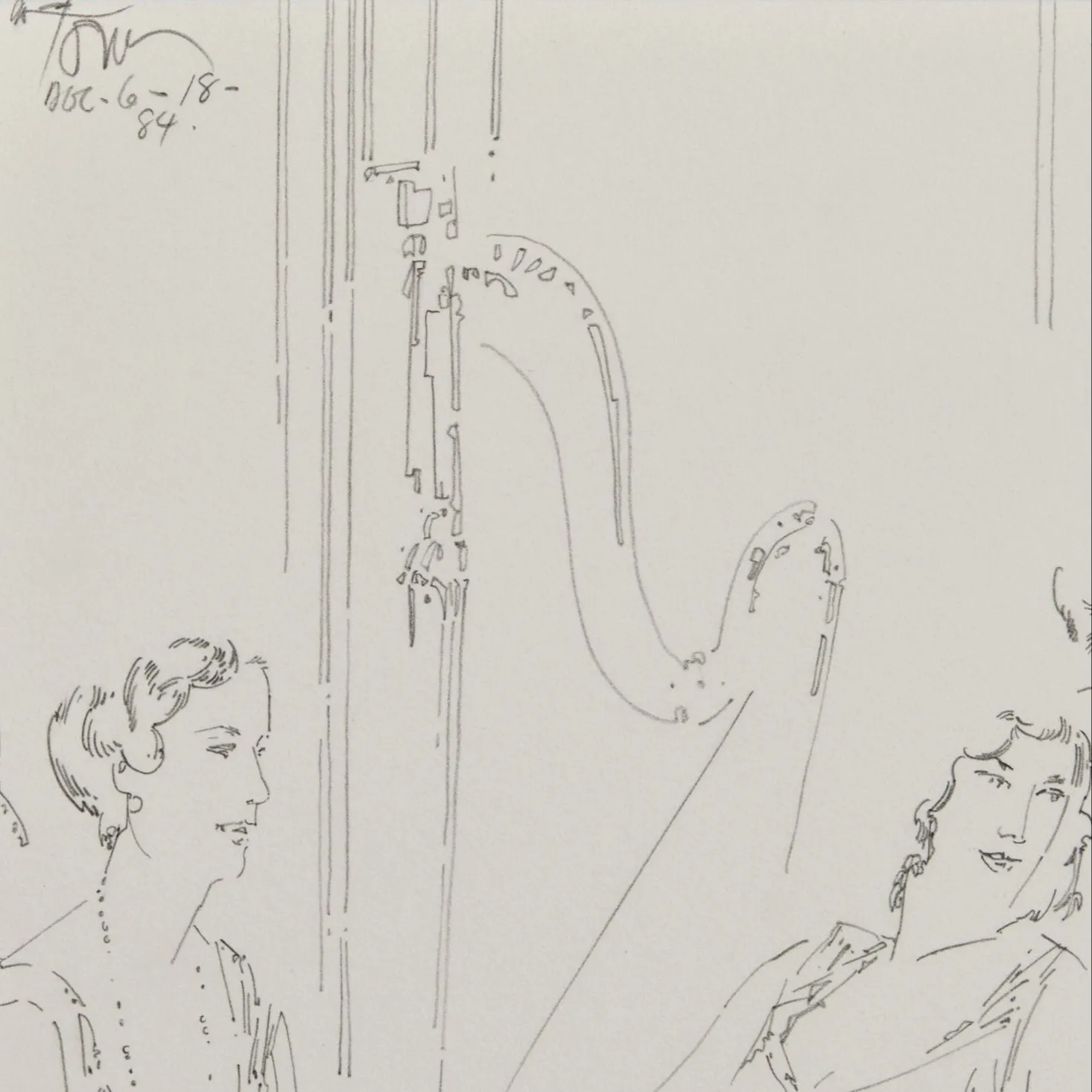 HAROLD TOWN "CHARLIE CHAPLIN WITH DANCERS" DRAWING, 1984