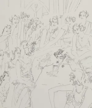 HAROLD TOWN "CHARLIE CHAPLIN WITH DANCERS" DRAWING, 1984