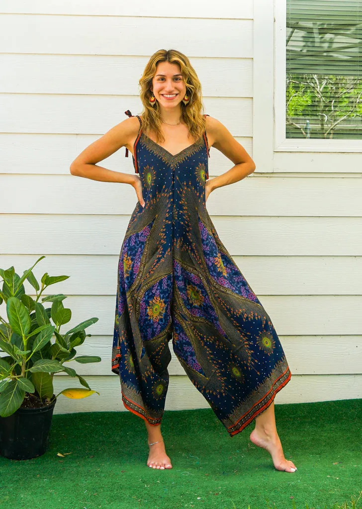 Indigo Peacock Eye Boho Jumpsuit
