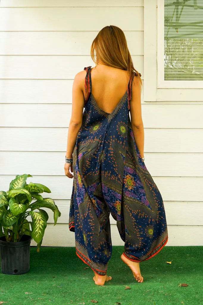 Indigo Peacock Eye Boho Jumpsuit