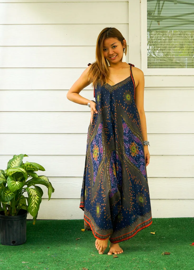 Indigo Peacock Eye Boho Jumpsuit
