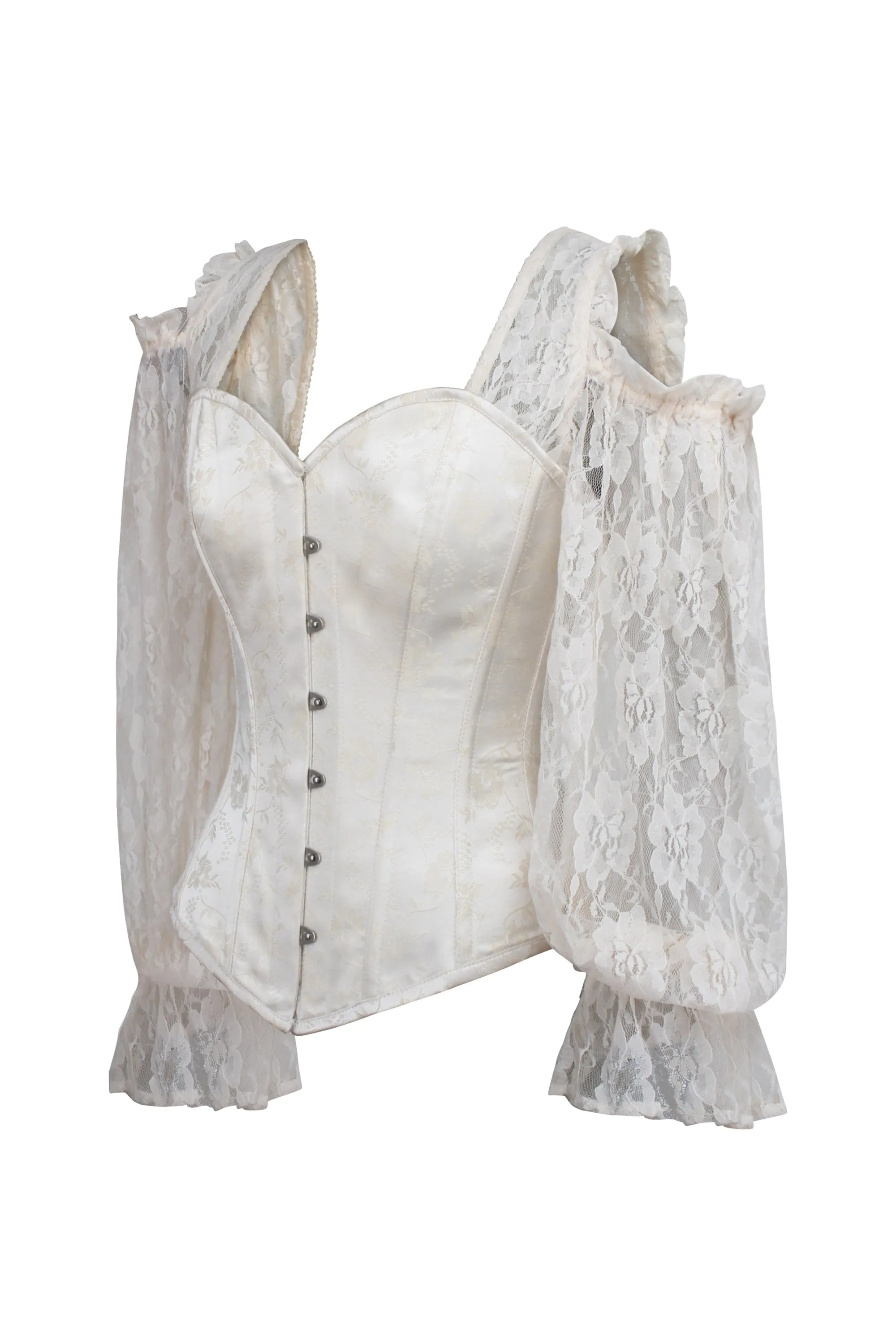 Ivory Brocade Overbust with Lace Sleeves