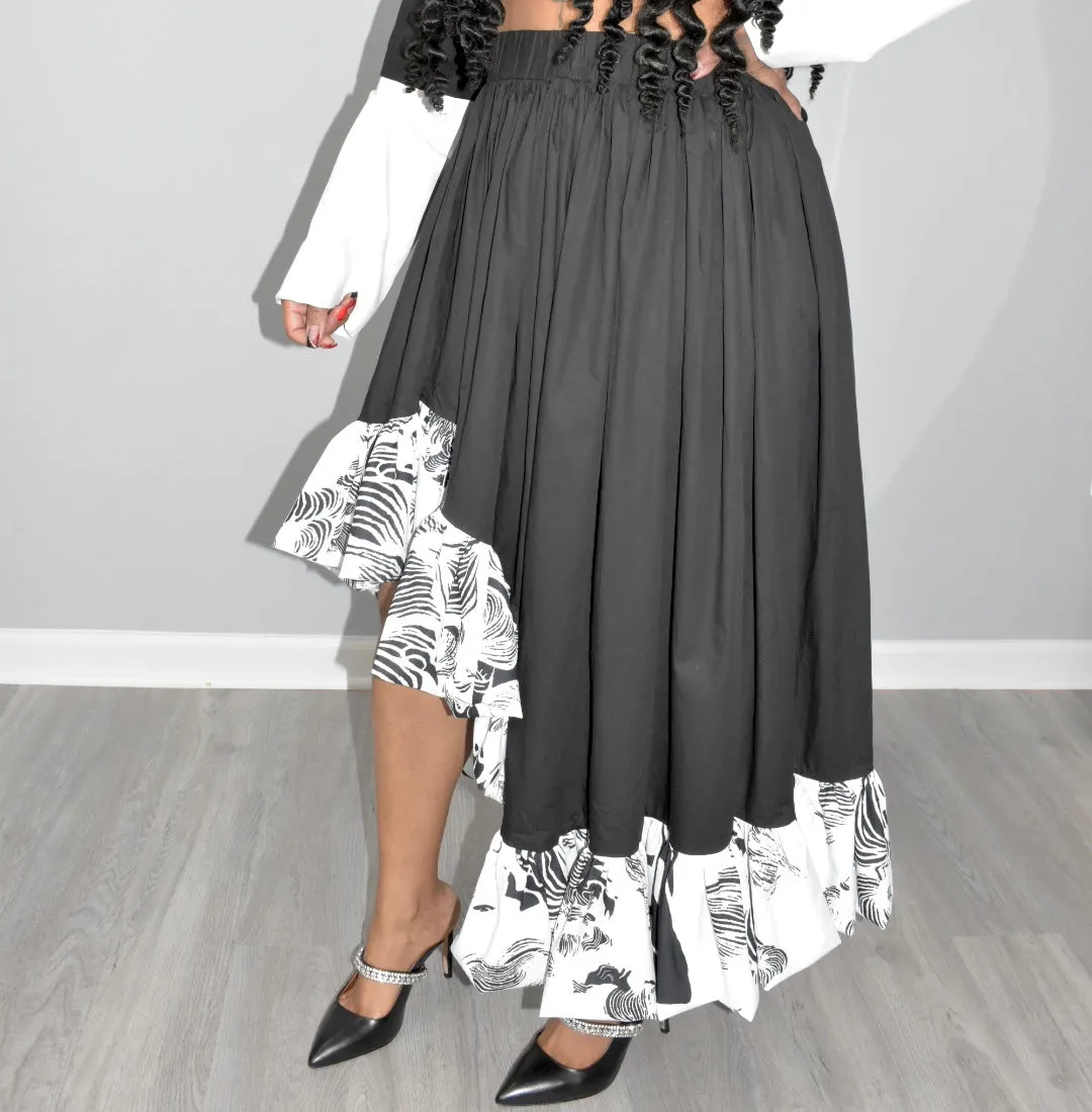 Judie Jungle Trim Ruffled A-Line Skirt