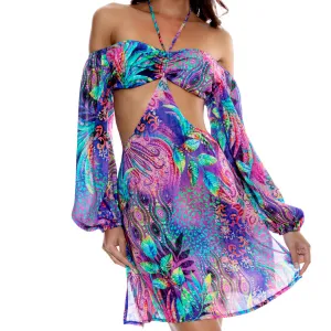 JUNGLE FEVER - Long Sleeve Cut Out Short Dress