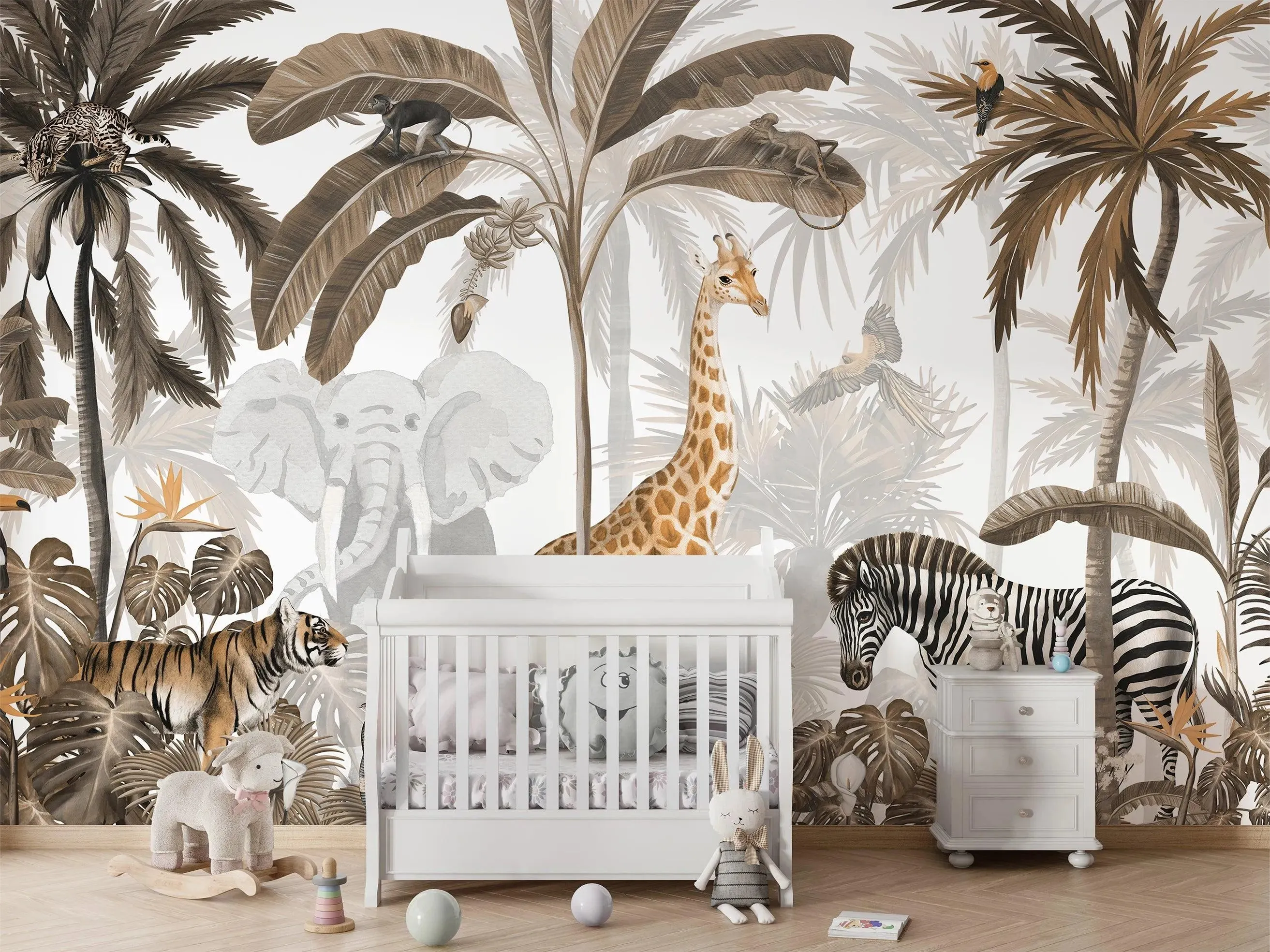 Jungle Jive - Sepia Wallpaper Mural