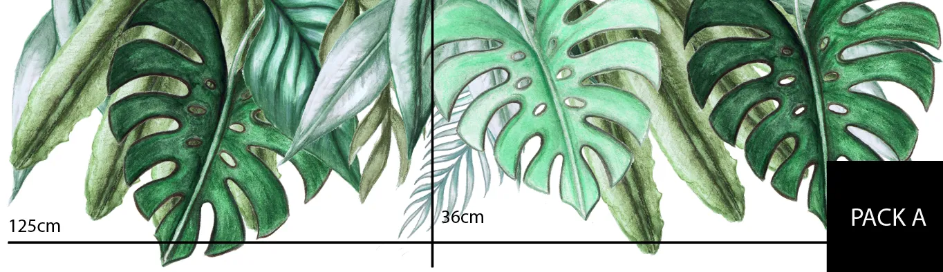 Jungle Leaves Australian Design Hand Painted Peel & Stick, Removable Wall Decal. Nursery, Kids Playroom, Kids Teens Bedroom
