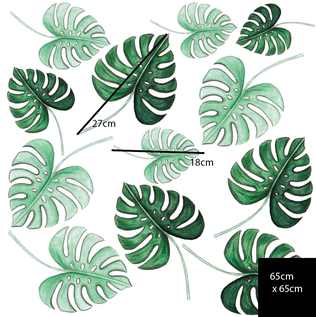 Jungle Leaves Australian Design Hand Painted Peel & Stick, Removable Wall Decal. Nursery, Kids Playroom, Kids Teens Bedroom