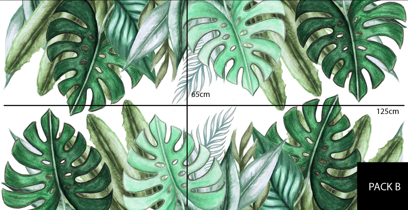 Jungle Leaves Australian Design Hand Painted Peel & Stick, Removable Wall Decal. Nursery, Kids Playroom, Kids Teens Bedroom