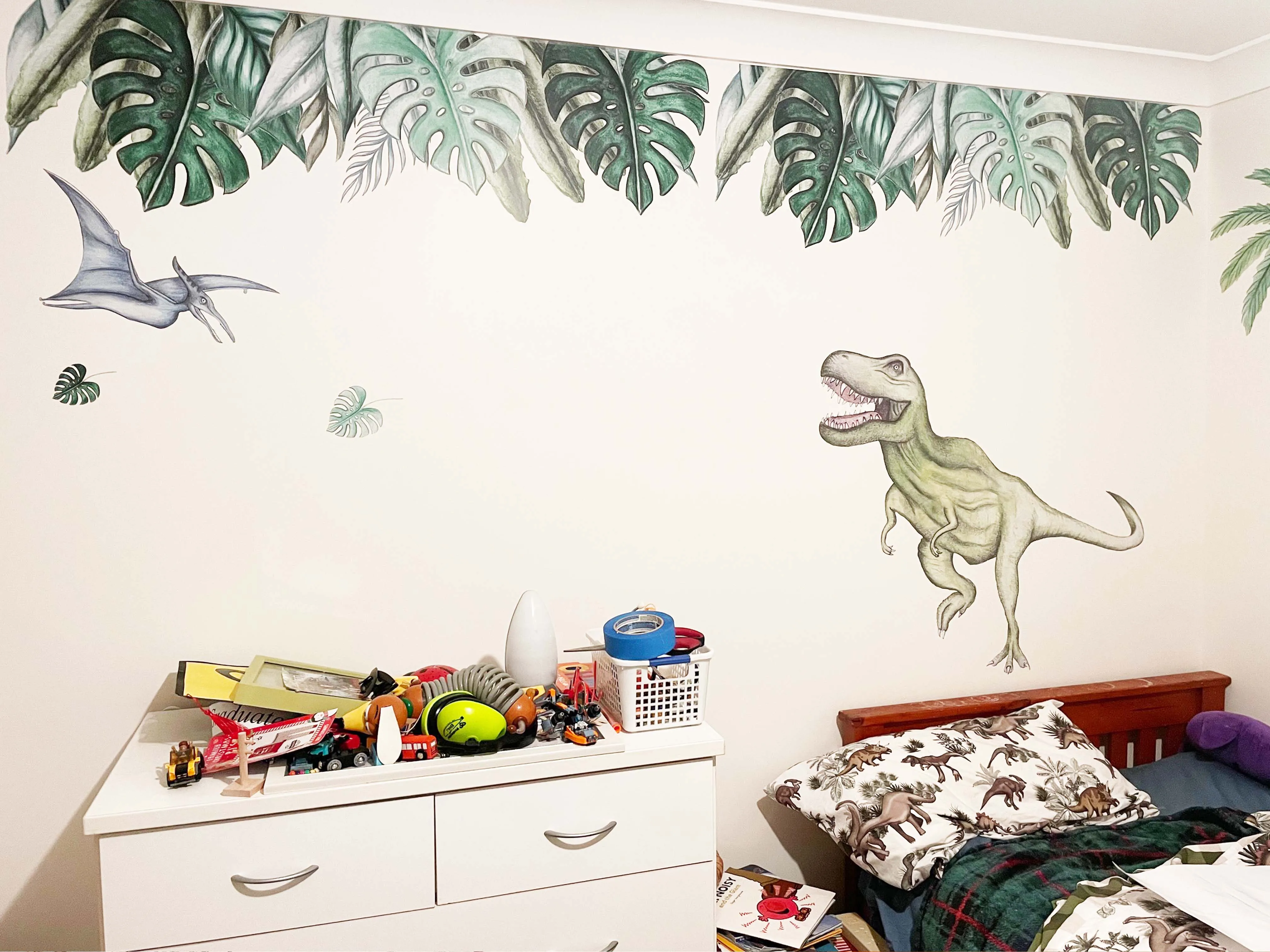 Jungle Leaves Australian Design Hand Painted Peel & Stick, Removable Wall Decal. Nursery, Kids Playroom, Kids Teens Bedroom
