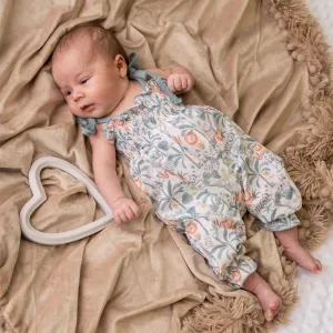 Jungle Print Tie Shoulder Smocked Dungaree Romper