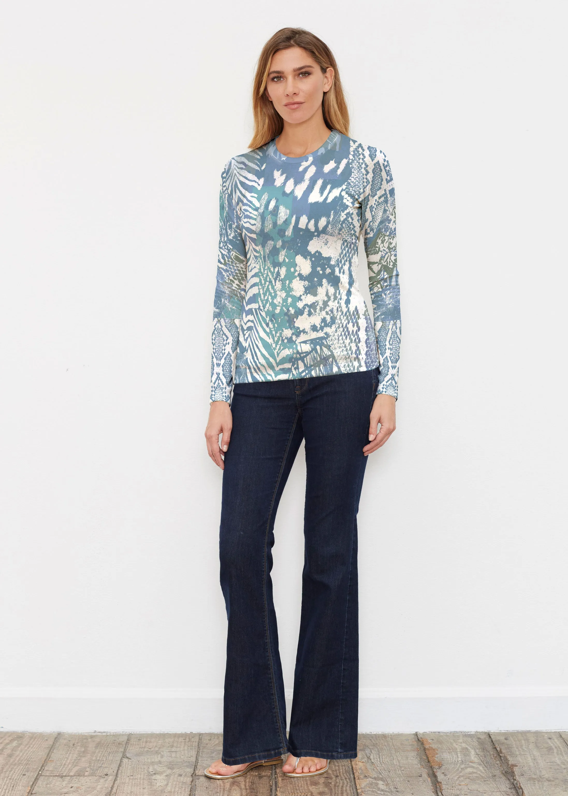 Jungle Warrior Blue (7850) ~ Butterknit Long Sleeve Crew Top