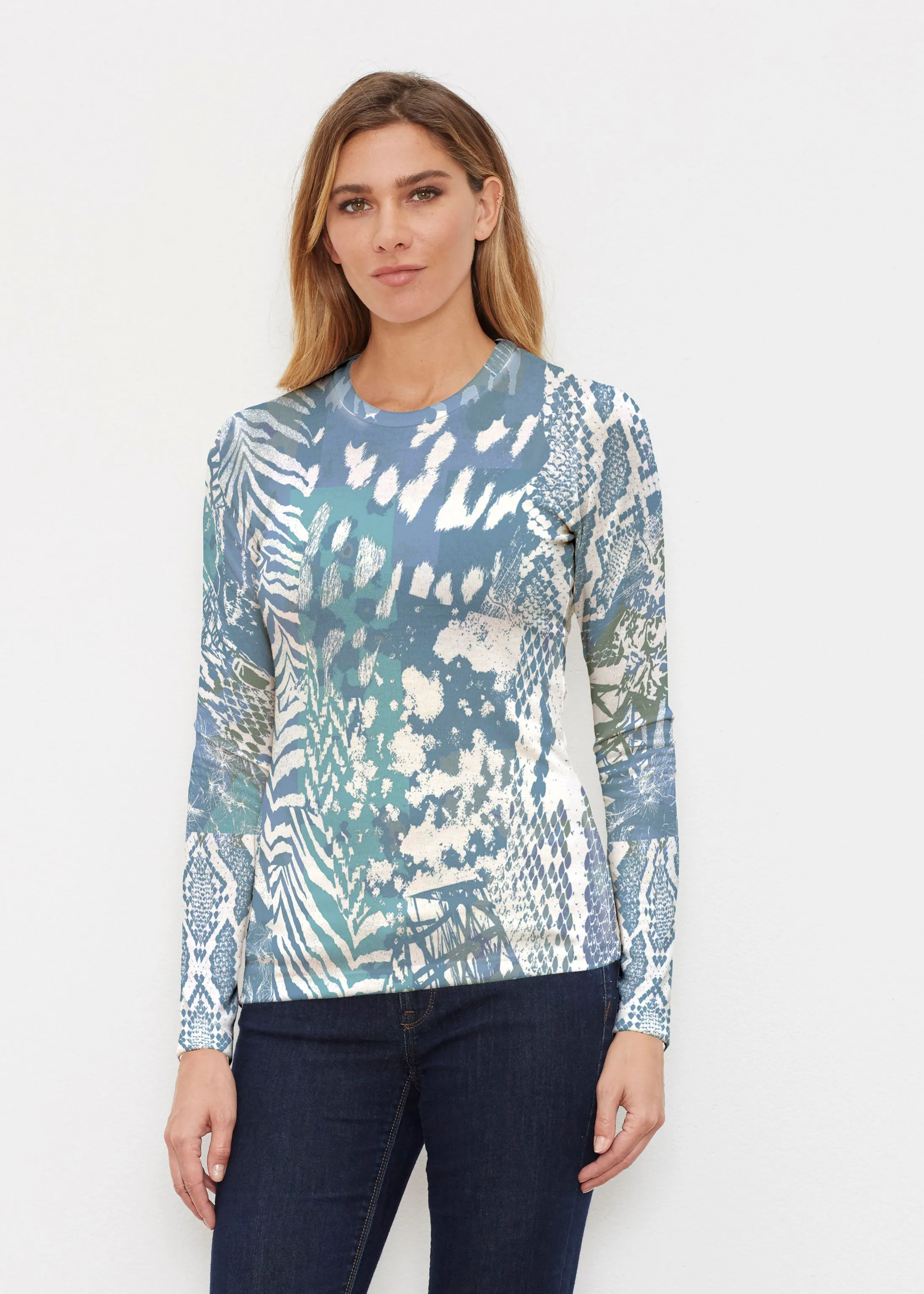 Jungle Warrior Blue (7850) ~ Butterknit Long Sleeve Crew Top